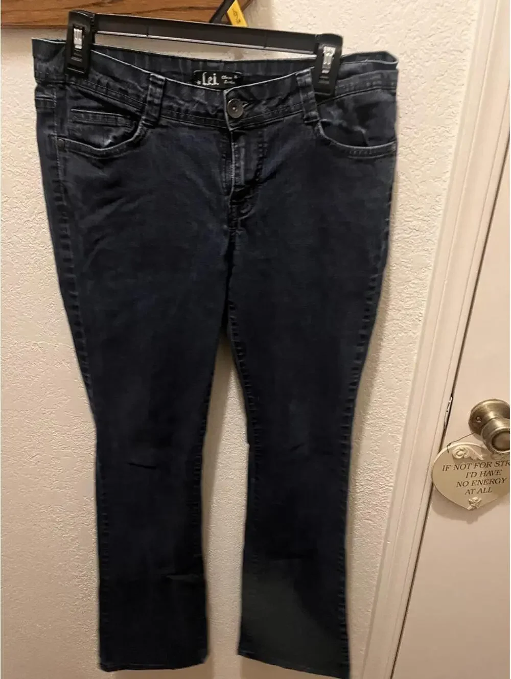 Lei Lowrise dark wash bootcut jeans with embroidery floral design on back pocket